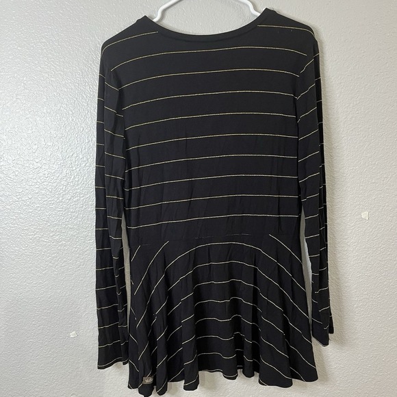 Matilda Jane Top Black Enjoy the Party Tee Gold Striped Peplum Hem - Picture 4 of 6